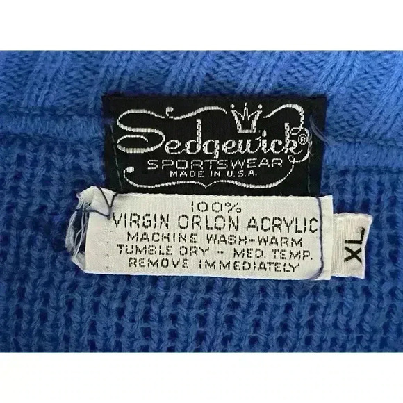 Sedgewick Sportswear VTG XL Fair Isle Sweater Blue Acrylic Nordic Ski Grandpa - Picture 11 of 11